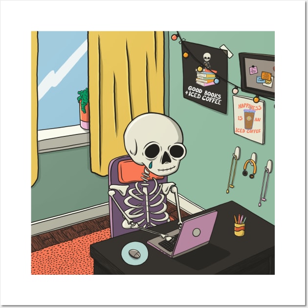 Skeleton At Desk Wall Art by cecececececelia